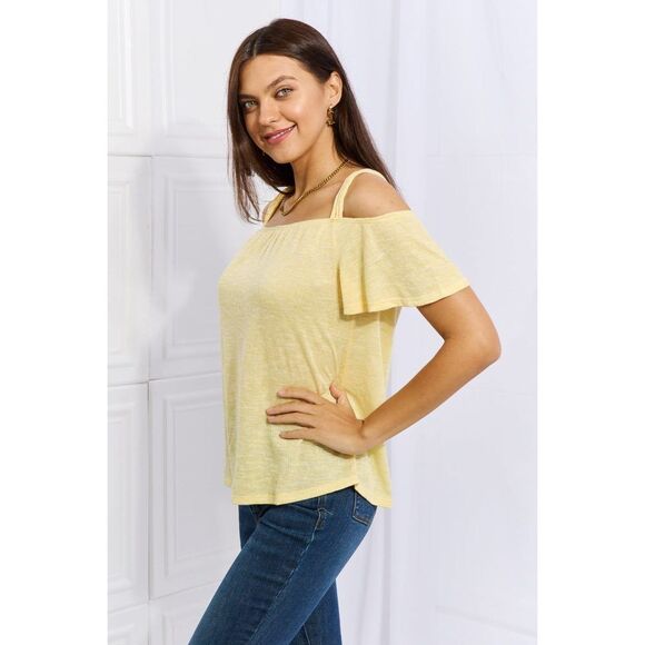 Culture Code On The Move Full Size Off The Shoulder Flare Sleeve Top In Sand Ye - Picture 8 of 9